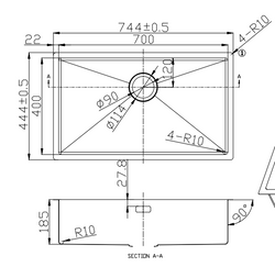 Grote Spoelbak Keuken 70 cm onderbouw / vlakbouw - RVS spoelbak MIZZO Linea - Spoelunit