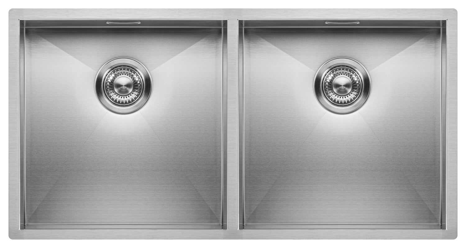 Grote Spoelbak Keuken 80cm Onderbouw / Vlakbouw - Moderne Keuken Spoelbak MIZZO Quadro - Dubbele Spoelbak- RVS Spoelunit