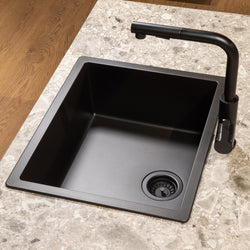 Composiet Zwarte Spoelbak 50 cm onderbouw/opbouw Mizzo Ambro- Spoelbak Zwart Keuken