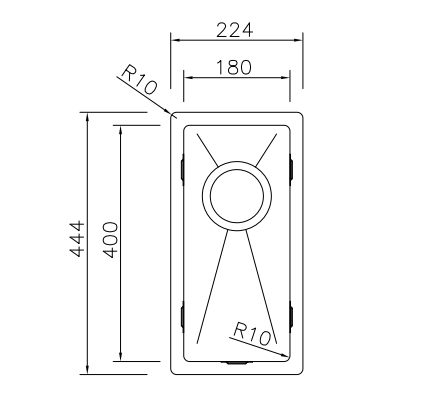 Kleine Spoelbak Keuken 18 cm onderbouw / vlakbouw - RVS spoelbak MIZZO Linea - Spoelunit