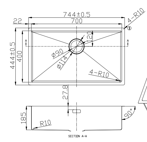 Grote Spoelbak Keuken 70 cm onderbouw / vlakbouw - RVS spoelbak MIZZO Linea - Spoelunit