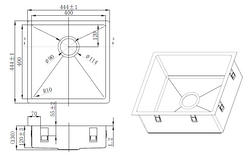 Shallow kitchen sink stainless steel Mizzo Vasco 40-40 - without overflow