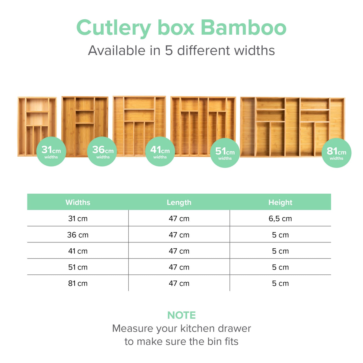 Bambox B4147 Houten bestekbak 41 cm Opslagbak - Bamboe besteklade