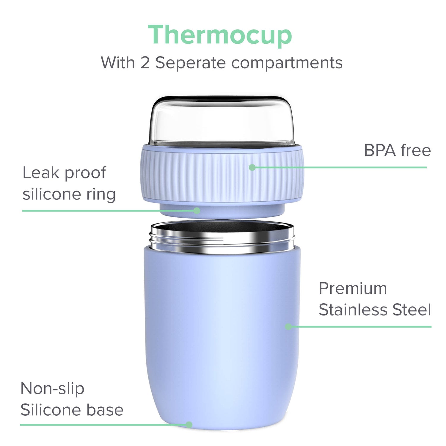 Coninx Thermos Food Container - Warming Container eten voor thuis en onderweg - Thermos Food Box Lekvrije - Thermos Mok 840ml blauw