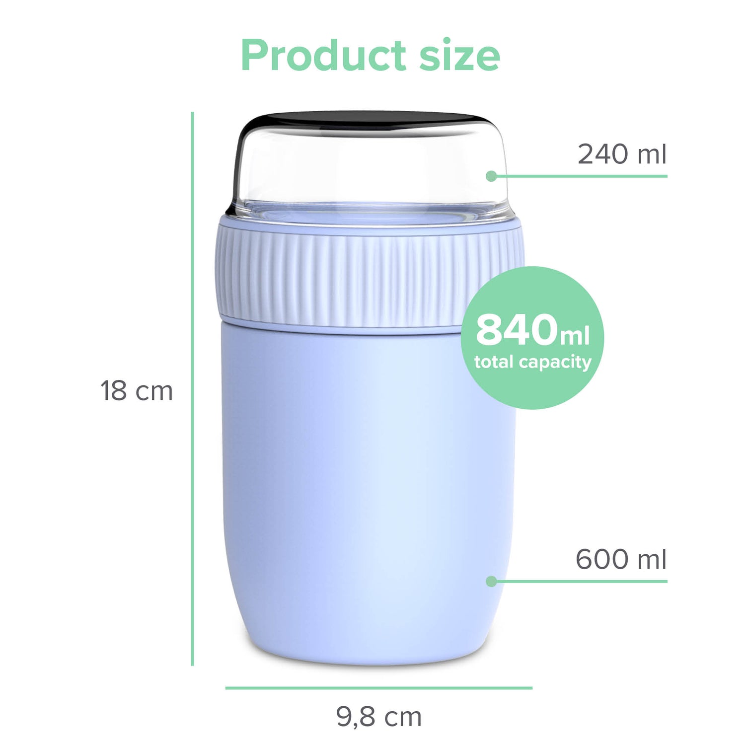 Coninx Thermos Food Container - Warming Container eten voor thuis en onderweg - Thermos Food Box Lekvrije - Thermos Mok 840ml blauw