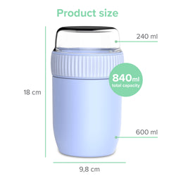Coninx Thermos Food Container - Warming Container eten voor thuis en onderweg - Thermos Food Box Lekvrije - Thermos Mok 840ml blauw