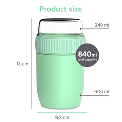 Coninx Thermos Food Container - Warming Container eten voor thuis en onderweg - Thermos Food Box Lekvrije - Thermos Mok 840ml groen