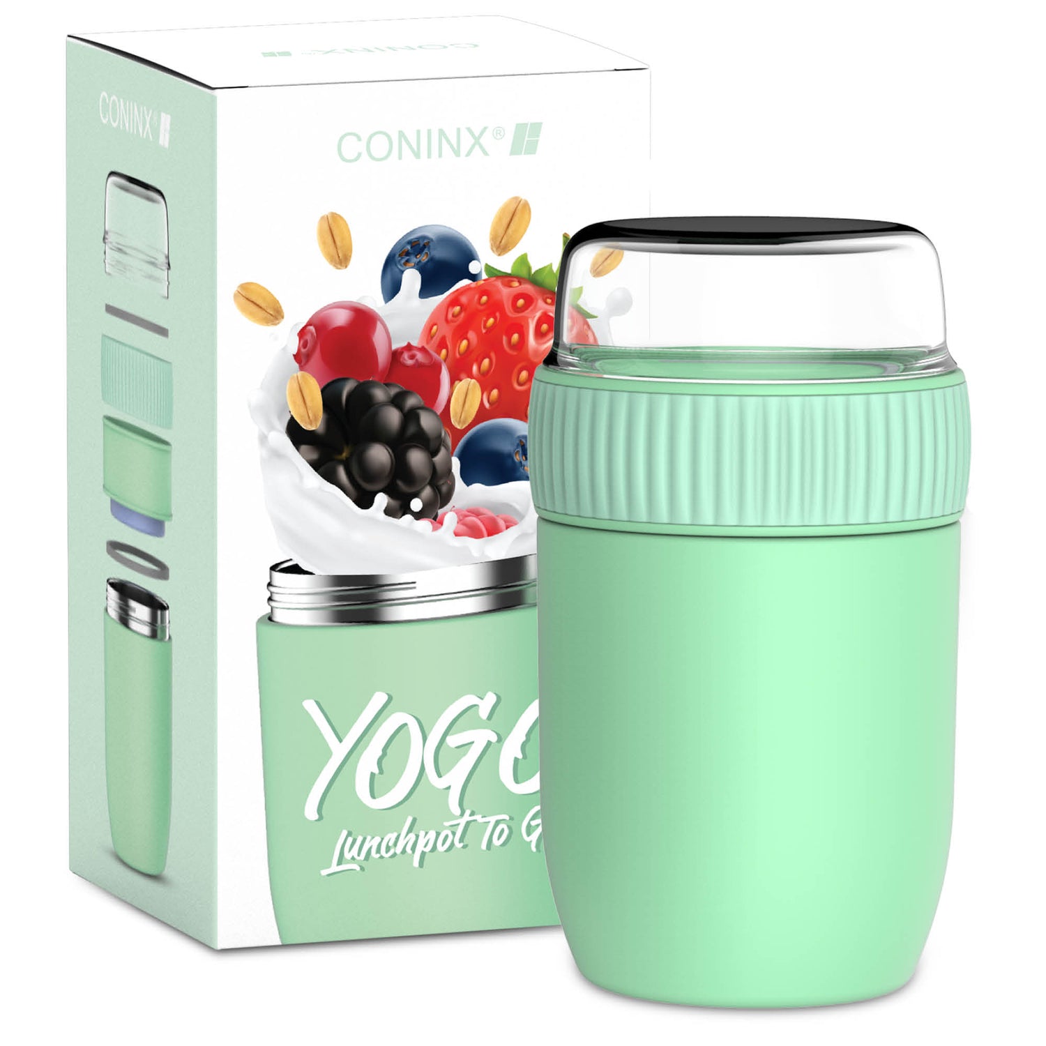 Coninx Thermos Food Container - Warming Container eten voor thuis en onderweg - Thermos Food Box Lekvrije - Thermos Mok 840ml groen