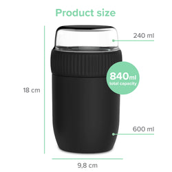 Coninx Thermos food container - Warming container food for at home and on the go - Thermos food box leak-proof - Thermos mug 840ml black