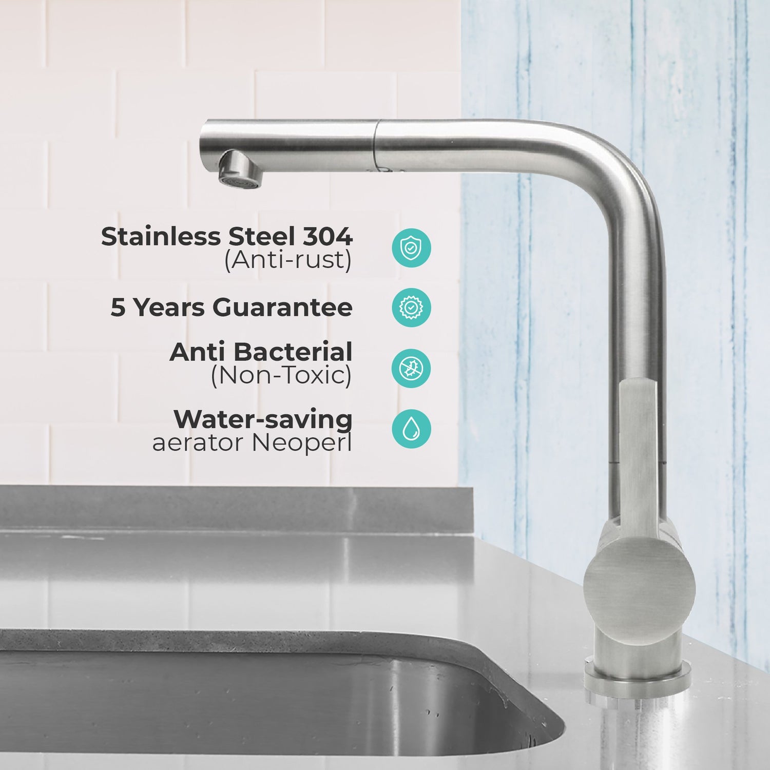 Mizzo RVS keukenkraan Avori – Design Mengkraan Keuken Roestvrijstaal - Keukenkraan met uittrekbare uitloop