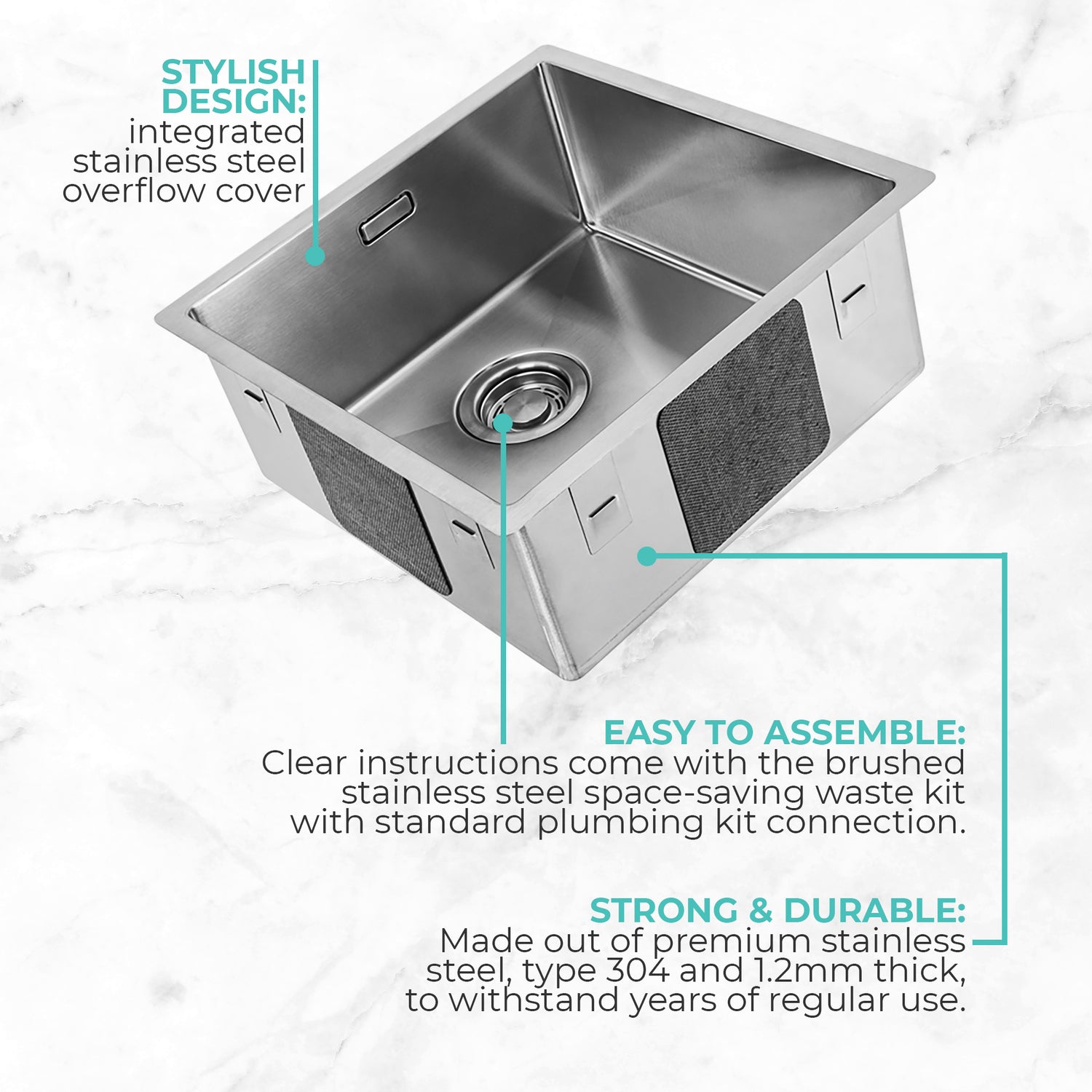 Spoelbak Keuken 40 cm onderbouw / vlakbouw - RVS spoelbak MIZZO Linea - Spoelunit