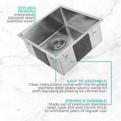 Spoelbak Keuken 40 cm onderbouw / vlakbouw - RVS spoelbak MIZZO Linea - Spoelunit