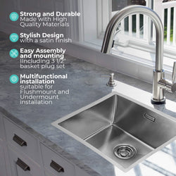 Spoelbak Keuken 40 cm onderbouw / vlakbouw - RVS spoelbak MIZZO Linea - Spoelunit