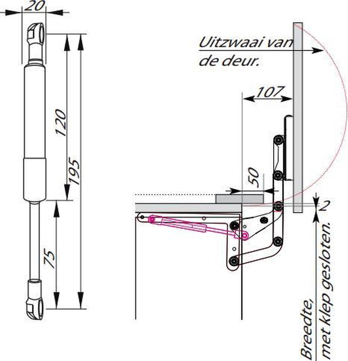 Kessebohmer gas spring pumps 320N.Lift o mat - Door lift damper - Gas spring pump Kessebohmer