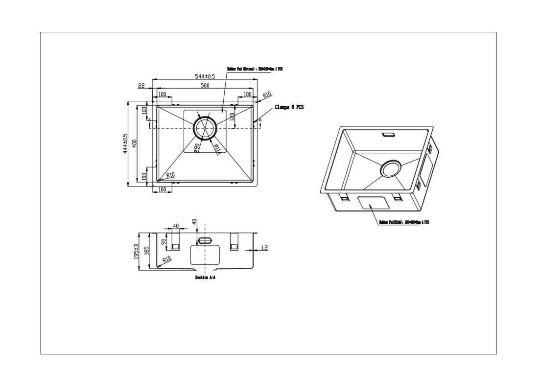 Mizzo Linea spoelbak Gunmetal 50-40 onderbouw - vlakbouw 
