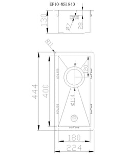 Kleine Spoelbak Keuken 18 cm onderbouw / vlakbouw - RVS spoelbak MIZZO Quadro - Spoelunit