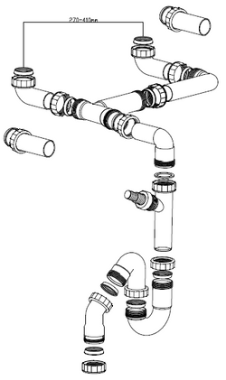Mizzo Sink Plumbing Kit Double. Space saving model.