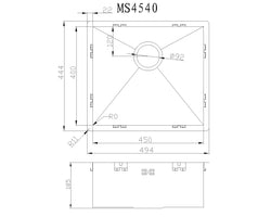 MIZZO Quadro rvs spoelbak 45-40 onderbouw / inleg