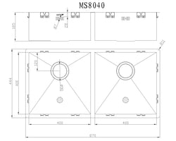 Grote Spoelbak Keuken 80cm Onderbouw / Vlakbouw - Moderne Keuken Spoelbak MIZZO Quadro - Dubbele Spoelbak- RVS Spoelunit
